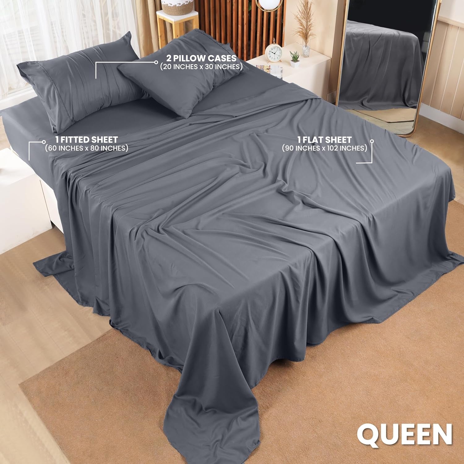 Queen Microfiber Bed Sheet (4 Piece)